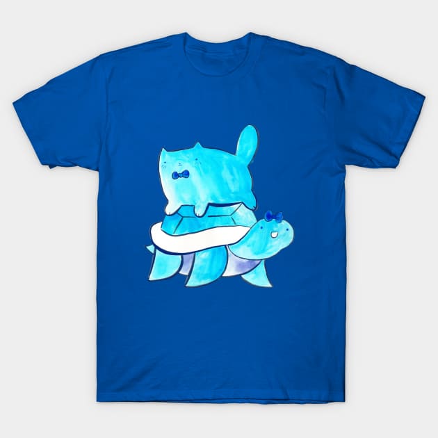 Blue Watercolor Cat and Turtle T-Shirt by saradaboru
